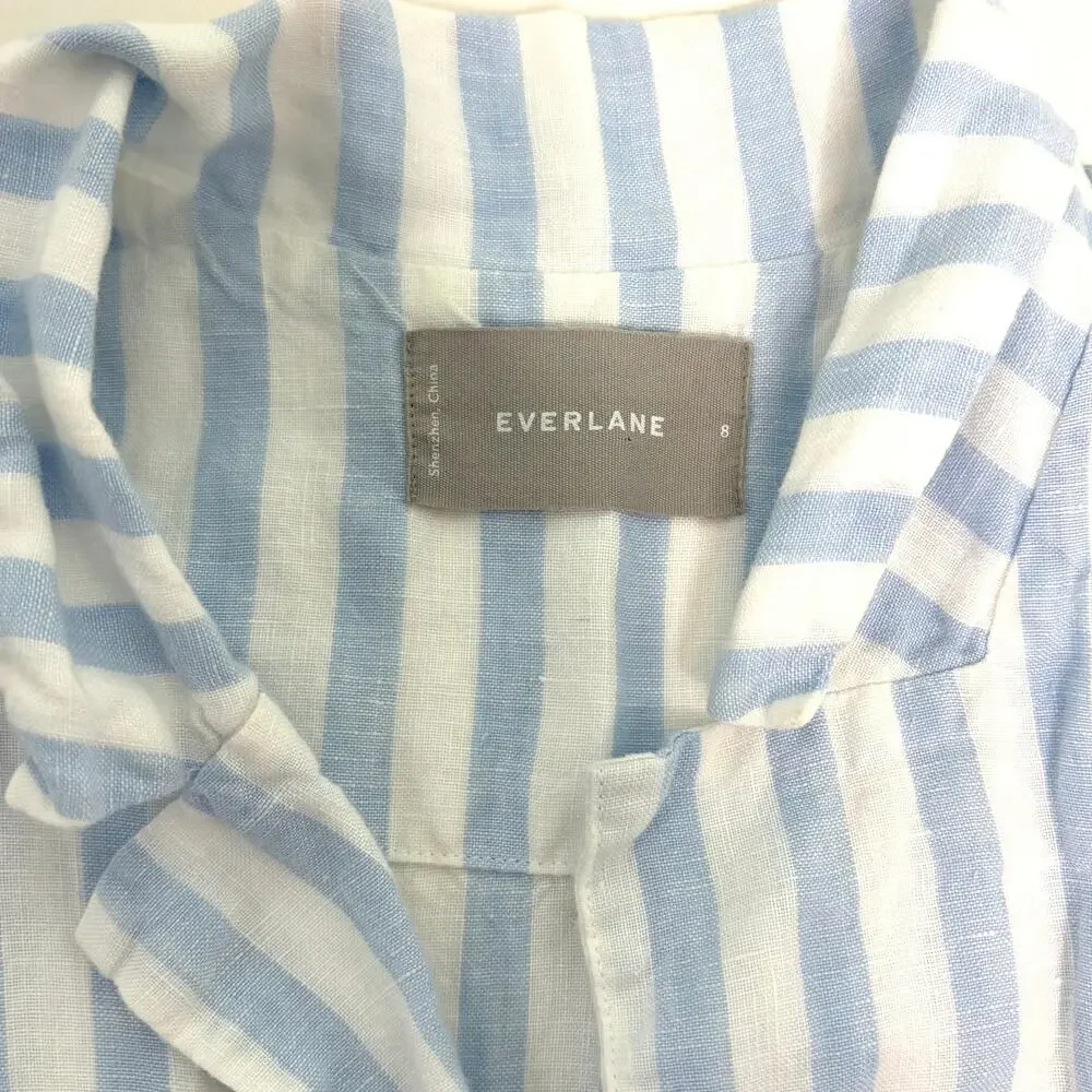 Everlane The Linen Sleeveless Stripe Midi Button Down Shirt Dress Blue 8 - Picture 6 of 8
